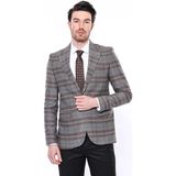 Wessi Erkek Ekose Desenli Sivri Yaka Slim Fit Ceket - Taba - 46