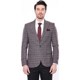 Wessi Erkek Ekose Desenli Sivri Yaka Slim Fit Ceket - Taba - 54