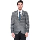 Wessi Erkek Ekose Desenli Sivri Yaka Slim Fit Ceket - Yeşil - 48