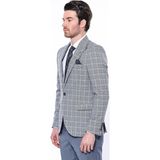Wessi Erkek Ekose Desenli Slim Fit Tek Düğme Ceket - Gri - 46