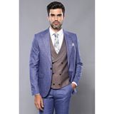 Wessi Erkek Ekose Kombinli Slim Fit Takım Elbise - 46 - 6 Drop - Lacivert