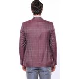 Wessi Erkek Ekose Kruvaze Sivri Yaka Slim Fit Takım Elbise - 44 - 6 Drop - Bordo
