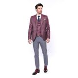 Wessi Erkek Ekose Kruvaze Sivri Yaka Slim Fit Takım Elbise Petrol 46