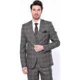 Wessi Erkek Füme Ekose Desenli Sivri Yaka Slim Fit Ceket - 44