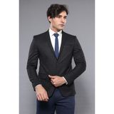 Wessi Erkek Füme Ekose Desenli Sivri Yaka Slim Fit Ceket - 48