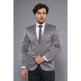 Wessi Erkek Göğüs Nakış Modelli Slim Fit Ceket - Açık Gri - 52