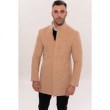 Wessi Erkek Hakim Yaka Slim Fit Uzun Kaban - Bej - 48