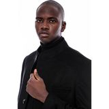 Wessi Erkek Hakim Yaka Slim Fit Uzun Kaban - Siyah - 46