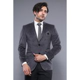 Wessi Erkek Kadife Dokulu Göğüs Armalı Slim Fit Ceket - Antrasit - 48