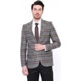 Wessi Erkek Kahverengi Ekose Desenli Sivri Yaka Slim Fit Ceket - 56