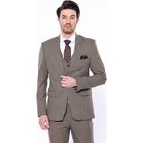 Wessi Erkek Kahverengi Kendinden Desenli Slim Fit Ceket - 48