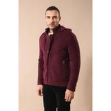 Wessi Erkek Kapüşonlu Kol Fermuarlı Slim Fit Kaban - Bordo - 46
