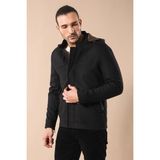 Wessi Erkek Kapüşonlu Kol Fermuarlı Slim Fit Kaban - Siyah - 46