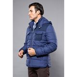 Wessi Erkek Kapüşonlu Slim Fit Şişme Kaban - Koyu Mavi - 48