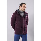 Wessi Erkek Keçe Kumaş Çıkma Kapüşonlu Slim Fit Kısa Kaban - Bordo - 48