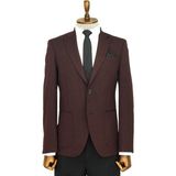 Wessi Erkek Kendinden Desenli Sivri Yaka Slim Fit Ceket - Bordo - 48