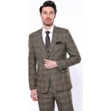 Wessi Erkek Kendinden Desenli Sivri Yaka Slim Fit Ceket - Kahverengi - 54