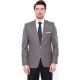 Wessi Erkek Kendinden Desenli Sivri Yaka Slim Fit Ceket - Lacivert - 46