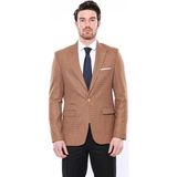 Wessi Erkek Kendinden Desenli Sivri Yaka Slim Fit Ceket - Sarı - 48