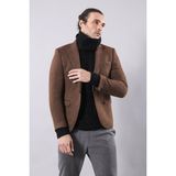 Wessi Erkek Kendinden Desenli Sivri Yaka Slim Fit Ceket - Taba - 50