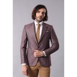 Wessi Erkek Keten Desenli Sivri Yaka Slim Fit Ceket - Bordo - 46
