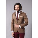 Wessi Erkek Kol Ağzı Parçalı Slim Fit Ceket - Kahverengi - 56