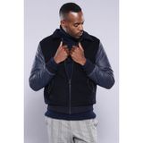 Wessi Erkek Kol Deri Slim Fit Kaşe Şişme Mont - Lacivert - 48