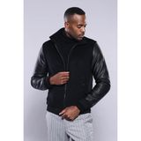 Wessi Erkek Kol Deri Slim Fit Kaşe Şişme Mont - Siyah - 48