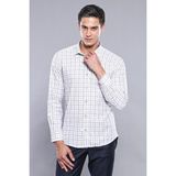 Wessi Erkek Krem Ekose Desenli Slim Fit Gömlek - Kahverengi