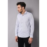 Wessi Erkek Krem Ekose Desenli Slim Fit Gömlek - Mavi