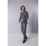 Wessi Erkek Kruvaze Sivri Yaka Slim Fit Ceket - Gri - 50