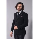 Wessi Erkek Kruvaze Sivri Yaka Slim Fit Ceket - Siyah - 48