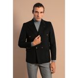 Wessi Erkek Kruvaze Sivri Yaka Slim Fit Ceket - Siyah - 56