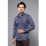 Wessi Erkek Lacivert Desenli Uzun Kollu Slim Fit Gömlek