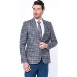Wessi Erkek Lacivert Ekose Desenli Slim Fit Tek Düğme Ceket - 48