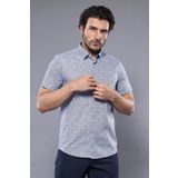 Wessi Erkek Lacivert Slim Fit Kısa Kollu Çiçek Desenli Gömlek