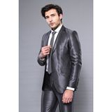 Wessi Erkek Mono Yaka Italyan Kesim Parlak Takım Elbise - 44 - 6 Drop - Füme