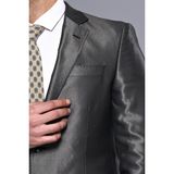 Wessi Erkek Mono Yaka Parlak Slim Fit Takım Elbise - 48 - 6 Drop - Kahverengi