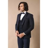 Wessi Erkek Nokta Desenli Slim Fit Takım Elbise - 44 - 6 Drop - İndigo