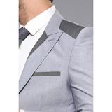 Wessi Erkek Omuz Desenli Sivri Yaka Slim Fit Ceket - Açık Gri - 48