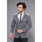 Wessi Erkek Omuz Desenli Sivri Yaka Slim Fit Ceket - Antrasit - 50