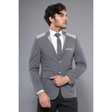 Wessi Erkek Omuz Desenli Sivri Yaka Slim Fit Ceket - Gümüş - 50