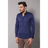 Wessi Erkek Pamuk Saten Slim Fit Gömlek - XL - Lacivert