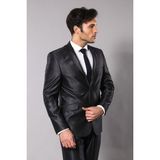 Wessi Erkek Parlak Mono Yaka Slim Fit Takım Elbise - 46 - 6 Drop - Antrasit