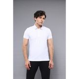 Wessi Erkek Polo Yaka Slim Fit düz Tişört - Beyaz