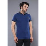 Wessi Erkek Polo Yaka Slim Fit Düz Tişört - XL - Mavi