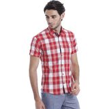 Wessi Erkek Sarı Slim Fit Ekose Desenli Pamuk Gömlek - Kırmızı