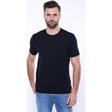 Wessi Erkek Slim Fit Bisiklet Yaka Desenli Pamuk Tişört - Lacivert