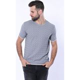 Wessi Erkek Slim Fit Bisiklet Yaka Desenli Pamuk Tişört - XXL - Gri