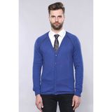 Wessi Erkek Slim Fit Desensiz Pamuk Hırka - XL - Koyu Mavi
